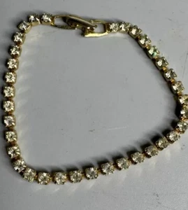 vintage jewelry bracelet rhinestone gold color metal - Picture 1 of 5