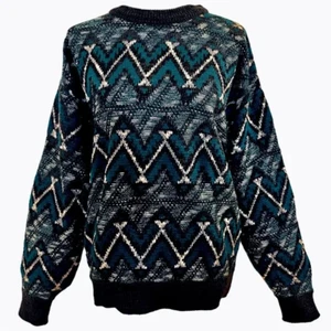 Vintage Saturdays Acrylic Knit Sweater Size Large Multicolor Colorful Geometric - Picture 1 of 7