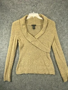 New York Co Womens Small Brown Wool Sweater Collard Chunky Knit Long Sleeve Top - Picture 1 of 7