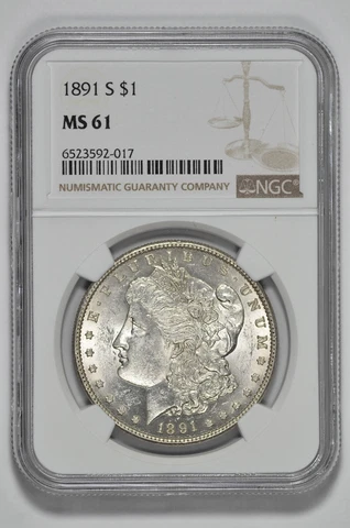 1891 S $1 Morgan Silver Dollar NGC MS 61 Cover