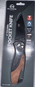 olympia tools 8”folding pocket knife Aluminum + Wood Handle New - Picture 1 of 4