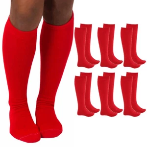 6 Pairs Girls Knee High Socks School Uniform Athletic Tube Kids Red Size M 4-6 - Picture 1 of 1