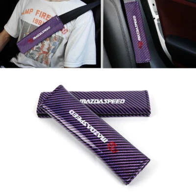 2PCS Mazdaspeed Purple Carbon Fiber Look Car Seat Belt Covers Shoulder Pad - Image 1 of 4