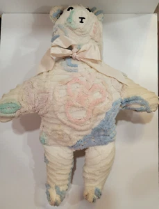 20" Chenille Teddy Bear w/ Bow Handmade From a Vintage Bedspread Colorful Unique - Picture 1 of 10
