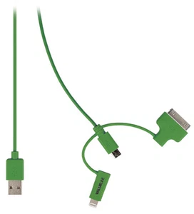 3 in 1 Multi Head USB Charge Charger Sync Cable Certified by Apple In Green - Picture 1 of 2