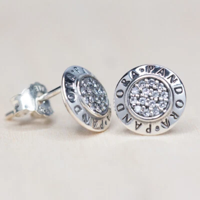 New Authentic Pandora Signature Stud Earrings 290559CZ W Tag & Suede Pouch - Image 1 of 4