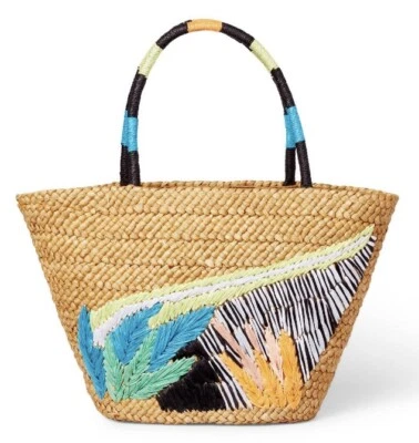 NUEVO CON ETIQUETAS Tabitha Marrón X Target Abstracto Botánico Tejido Paja Bolso Cartera NUEVO Foto 1 de 4