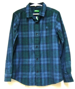 New United Colors of Benetton Boys Navy Plaid Shirt Sz M  NWT - Picture 1 of 6