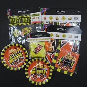 Happy Birthday Construction Dump Truck Party Kit Cut Outs Banner Plates Napkins - Picture 1 of 9