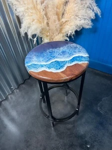 Ocean Waves Wooden Side Table/ Epoxy resin table/ Round Custom Epoxy Table Top - Picture 1 of 14