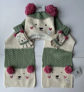 John Lewis Girls Cream Bear Bobble Hat, Scarf and Gloves Set Age 6-8 Years - Picture 1 of 4