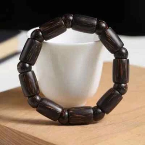 Men Women Natural Grade A Agarwood Bracelet - Buddha Bucket Bead Lucky Chain - Picture 1 of 11