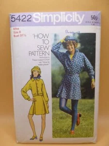 Vintage 70er Simplicity 5422 Misses' Jacke+Rock+Mütze-311/2" Brustumfang Gr. 8 Schnittmuster - Bild 1 von 2
