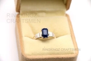 Anillo de zafiro azul natural para hombre en piedra de plata de ley 925 talla cojín - Imagen 1 de 11