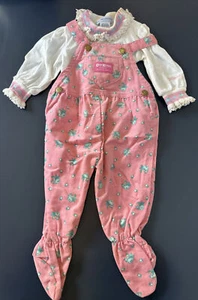 Vintage Oshkosh Vestbak Overalls Denim Blumenmuster All Over Strampler Shirt Mädchen 6/9M - Bild 1 von 23
