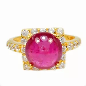 925 STERLING SILVER RING GENUINE PINK RED RUBY ROUND & WHITE CZ GEMSTONE SIZE 7 - Picture 1 of 8