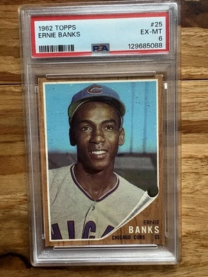 1962 Topps - Ernie Banks #25 EX-MT PSA6 Chicago Cubs vintage Trading card - Image 1 of 2