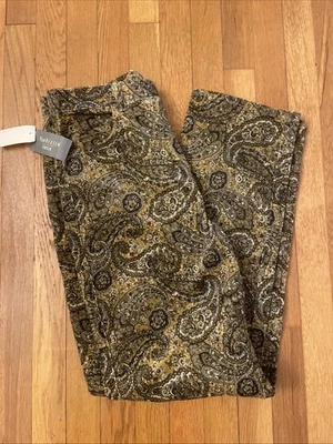 Van Heusen NWT Paisley Brown Print Stretch High Rise Cotton Corduroy Pants 10 - Image 1 of 4