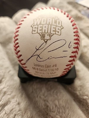 Estadística de béisbol firmada por Lorenzo Cain 2015 LE Serie Mundial - JSA Foto 1 de 4