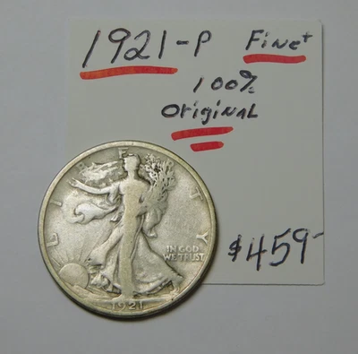 VERY SCARCE KEY DATE !! 1921 WALKING LIBERTY HALF 100% ORIGINAL! ONLY $388.00 ⭐⭐ - Image 1 of 4