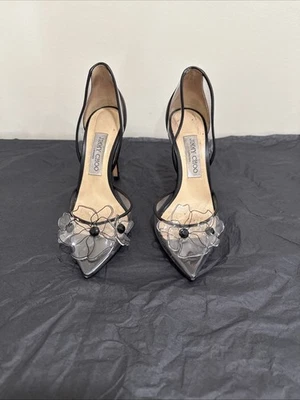 JIMMY CHOO Levina 65 flower embellished pumps Floral Black Heels Size 38 US 8 - Image 1 of 4