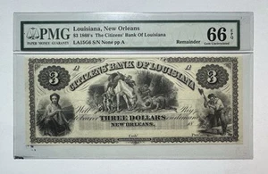 $3 obsoletos de 1860 - Nueva Orleans, Louisiana - Citizens Bank - PMG 66 EPQ - Imagen 1 de 2