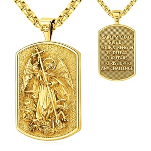 St Michael Necklace for men women gold archangel michael pendant chain 10K 14... - Picture 1 of 9