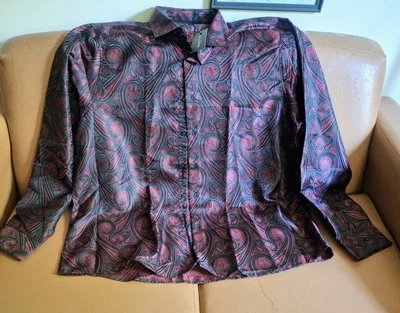 Barry Wang Men Long Sleeve Shirt 4XL Red Black Paisley Button Down XXXXL NEW - Image 1 of 3
