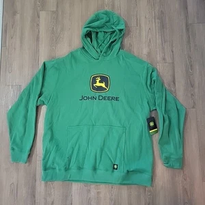 John Deere Men’s XL Graphic Logo Pullover Fleece Hoodie Green/Black/Yellow - Picture 1 of 5