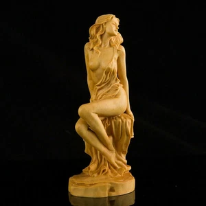 Handmade 15cm Boxwood Wood Carving Goddess Sexy Lady Statue Craft Sculpture - Picture 1 of 6