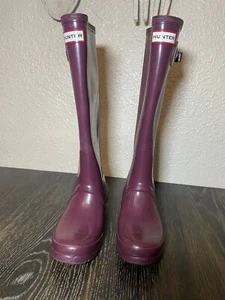 HUNTER Original Purple Gloss Tall Rubber Rain Boots Size  US 5M EU 37  # W23616 - Picture 1 of 5
