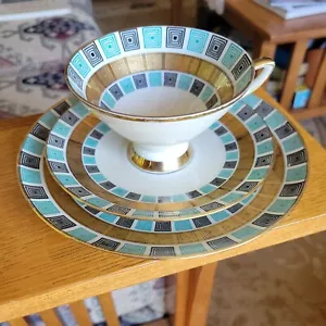 Mid Century Modern Winterling Roslau Bayern Teetasse Untertassenteller Blaugold Schwarz - Bild 1 von 9