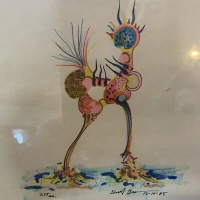 "Pintura psicodélica original Keith Brown 15x12"" criatura espacial rara de colección" Foto 1 de 4