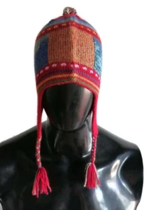 Unisex Chullo Hat Handmade Hand Woven Wool Cusco, Andean Chakana Inca Design - Picture 1 of 8