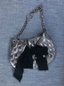 BCBG MAXAZRIA Silver Metallic Quilted Bow Small Clutch Evening Bag NWT MSRP $178 - Picture 1 of 4