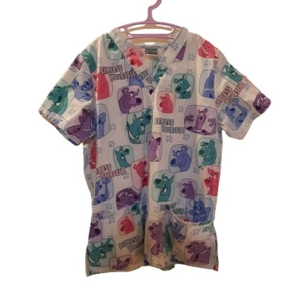 Sz S Vtg 1990s Y2K Cartoon Network Scooby Doo Wear RU Scrub Top EXPRESS YOURSELF - Image 1 of 4