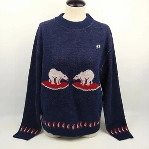Vintage Hang Ten Knit Sweater SZ Med Polar Bear Penguin Winter Ski Unique Unisex - Picture 1 of 8