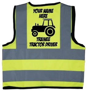 Personalised Trainee Tractor Driver Children Kids Baby Hi Vis Jacket Vest Farmer - Picture 1 of 25