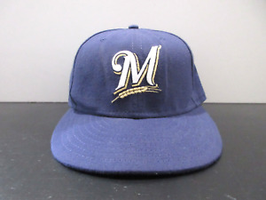 Milwaukee Brewers Hat Cap Fitted Mens 7 1/8 Blue White New Era MLB Baseball