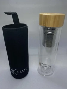 Tribe Essentials Fruit & Tea Infuser Borosilicate Glass Water Bottle Bamboo Lid - Picture 1 of 3