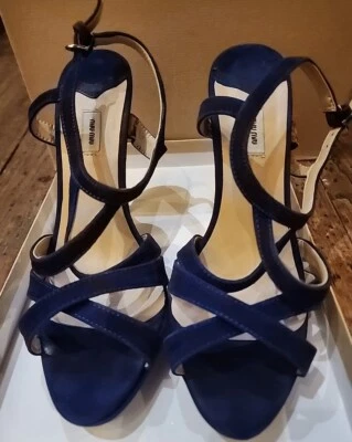 Miu Miu Prada Navy Blue Velvet Criss-Cross Strappy Heels Sandals Size 6.5 / 37  - Image 1 of 4