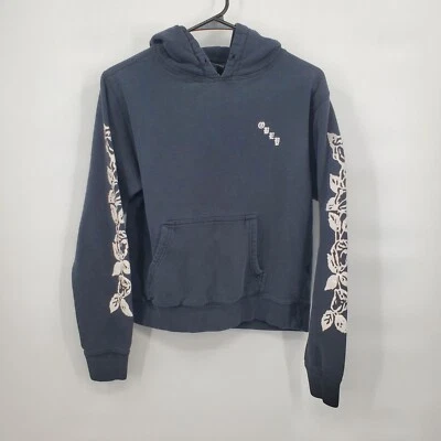Obey 修身裁剪连帽衫花卉袖套衫运动衫中号女式黑色 — 第 1/4 张图片
