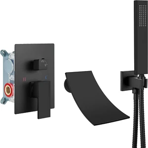 Wall Mount Tub Faucet with Waterfall Tub Spout Wall Mounted Bathtub Faucet with - Picture 1 of 12