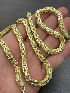 Men's Byzantine Chain Real Solid 925 Sterling Silver 14k Gold Plated 6mm 18"-30" - Picture 1 of 12