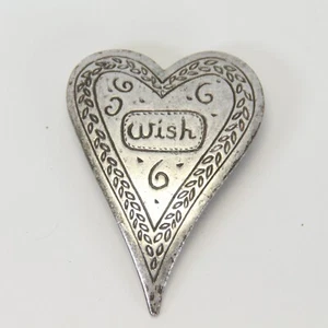 Coldwater Creek Engraved Wish Heart Pin Brooch 2" H x  1-1/2" W - Picture 1 of 3