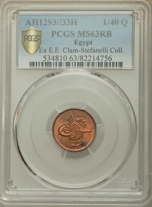 EGYPT - OTTOMAN , 1/40 QIRSH ABDUL HAMID II 1293/33 PCGS MS 63 RB (XL) , RARE - Picture 1 of 2