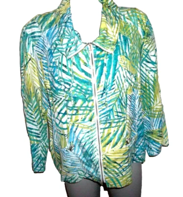 RUBY RD Zip-Up Jacket, Blue/Green/White/Chartreuse Plus Size 18, Linen/Rayon VGC - Image 1 of 4