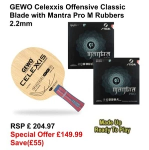 GEWO Celexxis Offensive Classic Blade with Mantra Pro M Rubbers 2.1mm - Picture 1 of 1