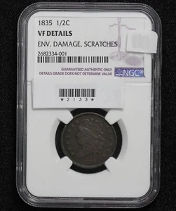 1835 Classic Head Half Cent NGC VF Details Environmental Damage 2I33 - Picture 1 of 5