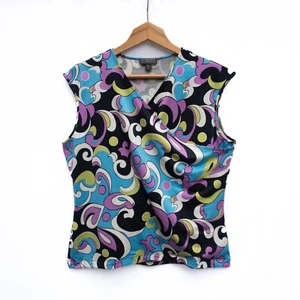 Classiques Entier Silk Top Womens XL Colorful Stretch Faux Wrap Abstract Artsy - Picture 1 of 8